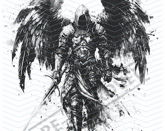 Archangel Tattoo Design | High Resolution 4K | Canvas Art | Printable SVG File Included| PNG File | Clip Art| Digital Art | Religious Art