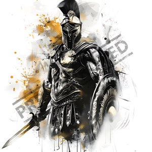 Disegno del tatuaggio del guerriero romano / Alta risoluzione 4K / Arte su tela / Arte del tatuaggio digitale / File SVG stampabile incluso / Modello del tatuaggio / Clip Art