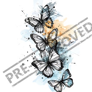 4 Butterflies Watercolor Tattoo Design | High Resolution 4K | Canvas Art | Color Art|  Printable SVG File Included
