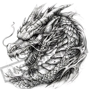 Dragon Tattoo Design | High Resolution 4K | Canvas Art | Black Scale| Printable SVG Tattoo Stencil Included