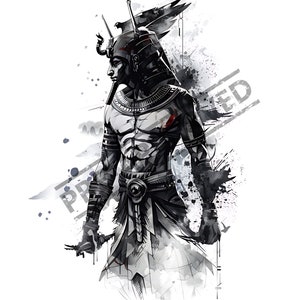 Egyptian Pharaoh Tattoo Design | High Resolution PNG | Canvas Art | Printable SVG Stencil Included | Clip Art | T-Shirt Decal Illustration