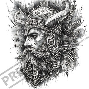 Viking Tattoo Design | Norse Illustration | Wall Canvas Art | Printable SVG Stencil Template | PNG | Clip Art Image | T-Shirt Decal Tee
