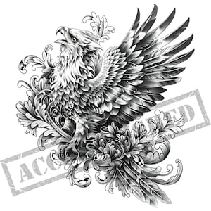 Eagle Tattoo Design | High Resolution 4K | Canvas Art | Black Scale Art|  Printable SVG File Included | PNG | T-Shirt Decal | Clip Art