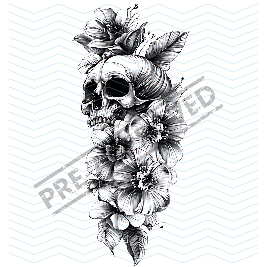 Skull Flowers Tattoo Design | Canvas Art | 4K Resolution | Digital ...