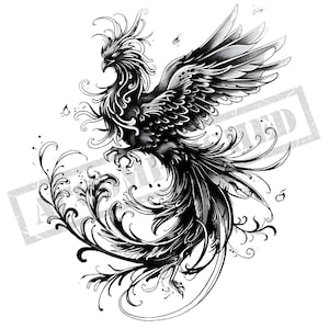 Conception de tatouage de phénix | Haute résolution 4K | Art sur toile | Pochoir SVG imprimable inclus