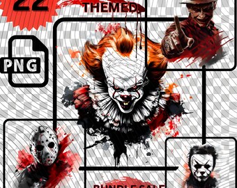 22 Horror & Macabre Tattoo Bundle | Spooky Aesthetic Art | High-Res PNG , JPEG | Horror Movie Decor, T-Shirt Decal, Laser Ready CNC
