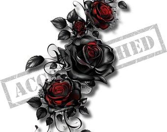 Roses 3D Tattoo Design | T-Shirt Decal | PNG Transparent Background | Canvas Art | Printable SVG Template| PNG | iPhone Wallpaper | Clip Art