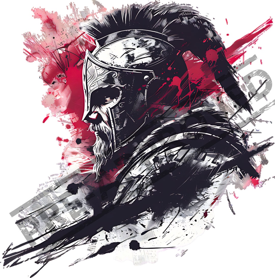 Spartan Warrior Tattoo Design High Resolution 4K Watercolor Art Canvas ...