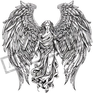 Angel Tattoo Design | High Resolution 4K | Canvas Art | Black Scale|  Printable SVG File Included