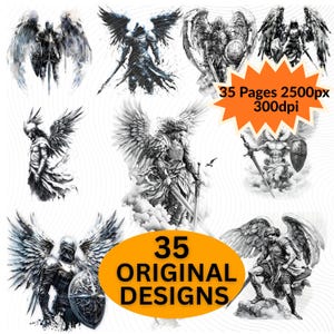 35 Archangel Tattoo Designs Bundle | Divine Angel PNG Clipart | High Res Spiritual Wall Art | Christian T-Shirt Decal | Instant  Download