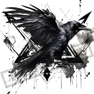 Raven Tattoo Design | High Resolution 4K | Canvas Art | Printable SVG Stencil Included
