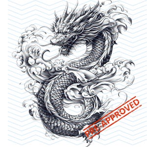 Japanese Dragon Tattoo Design | Clip Art  | iPhone Wallpaper |   Printable SVG Template | PNG| Digital Download | T-Shirt Decal | Wall Art