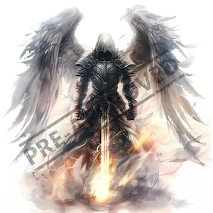 Guardian Angel Sword Tattoo Design | High Resolution 4K|Canvas Art |SVG File Included| Clip Art| Digital Download| iPhone Wallpaper