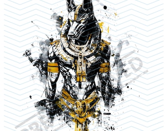 Diseño de tatuaje del faraón Anubis / Alta resolución 4K / Arte en lienzo / Plantilla SVG imprimible incluida / Descarga instantánea / Fondo de pantalla para iPhone