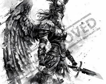 Valkyrie Tattoo Design | High Resolution 4K PNG Transparent Background | Canvas Art | Printable SVG Tattoo Stencil Included| Mythical |