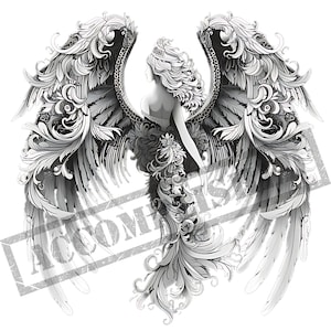 Angel Tattoo Design | High Resolution 4K | Canvas Art | Printable SVG File Included