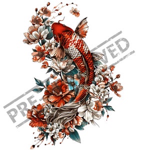 Koi Tattoo Design | High Resolution 4K 300dpi | Canvas Art | Printable SVG Tattoo Stencil Included|
