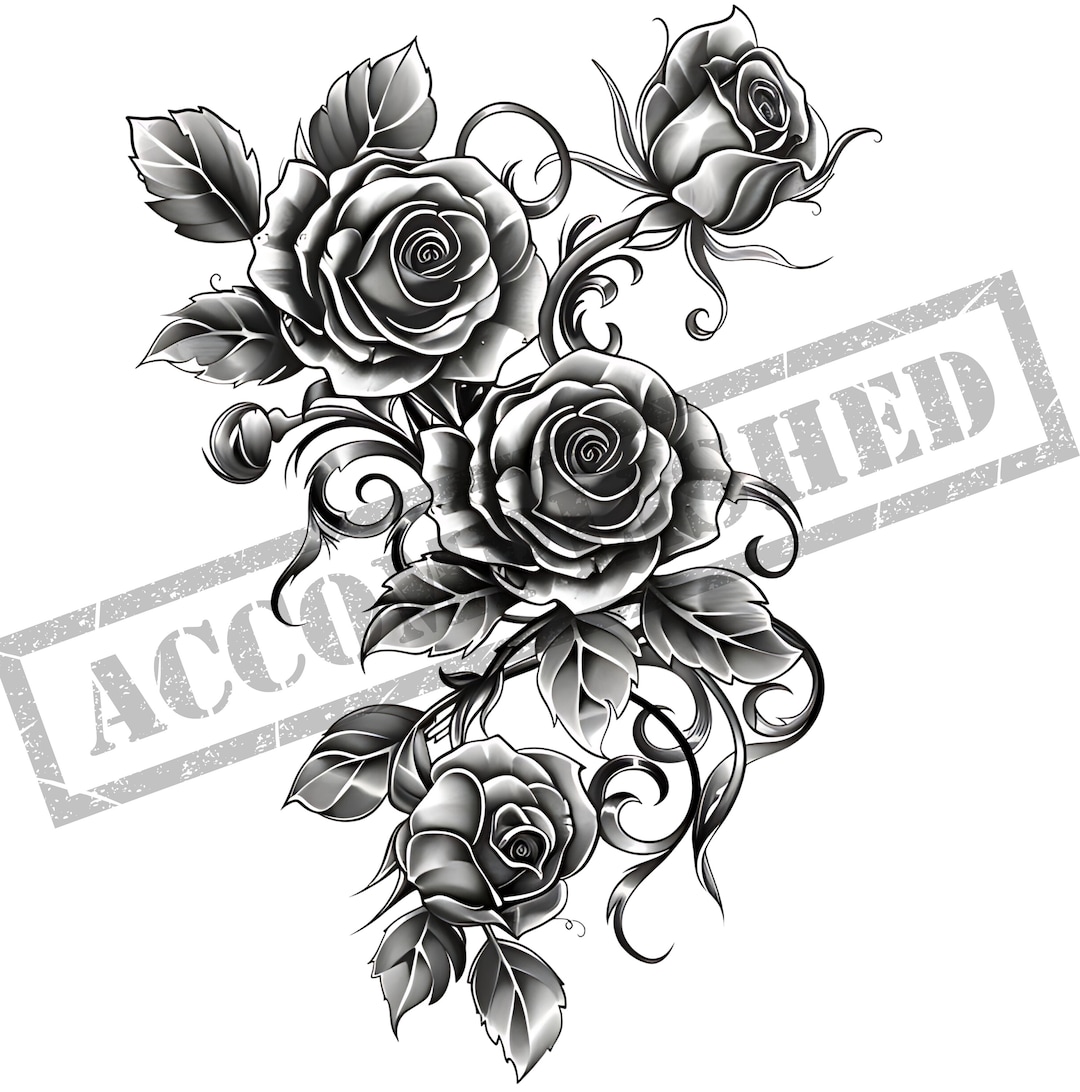 Roses and Vines Tattoo Design | High Resolution 4K PNG Transparent ...