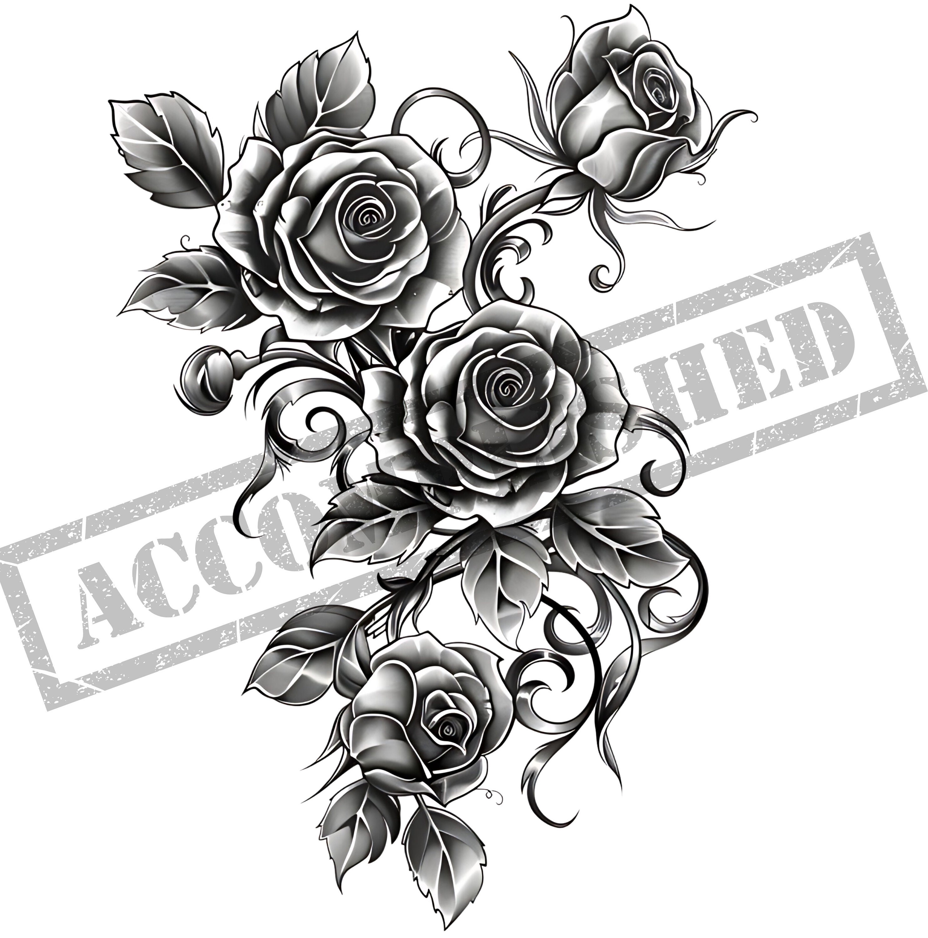 Roses and Vines Tattoo Design | High Resolution 4K PNG Transparent Background | Canvas Art | Printable SVG Tattoo Stencil Included|