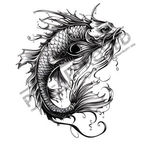 Fish Tattoo Design | High Resolution 4K 300dpi | Canvas Art | Printable SVG Tattoo Stencil Included|