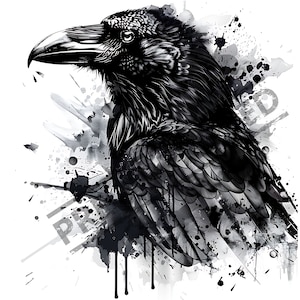 Raven Tattoo Design | High Resolution 4K | Canvas Art | Printable SVG Stencil Included
