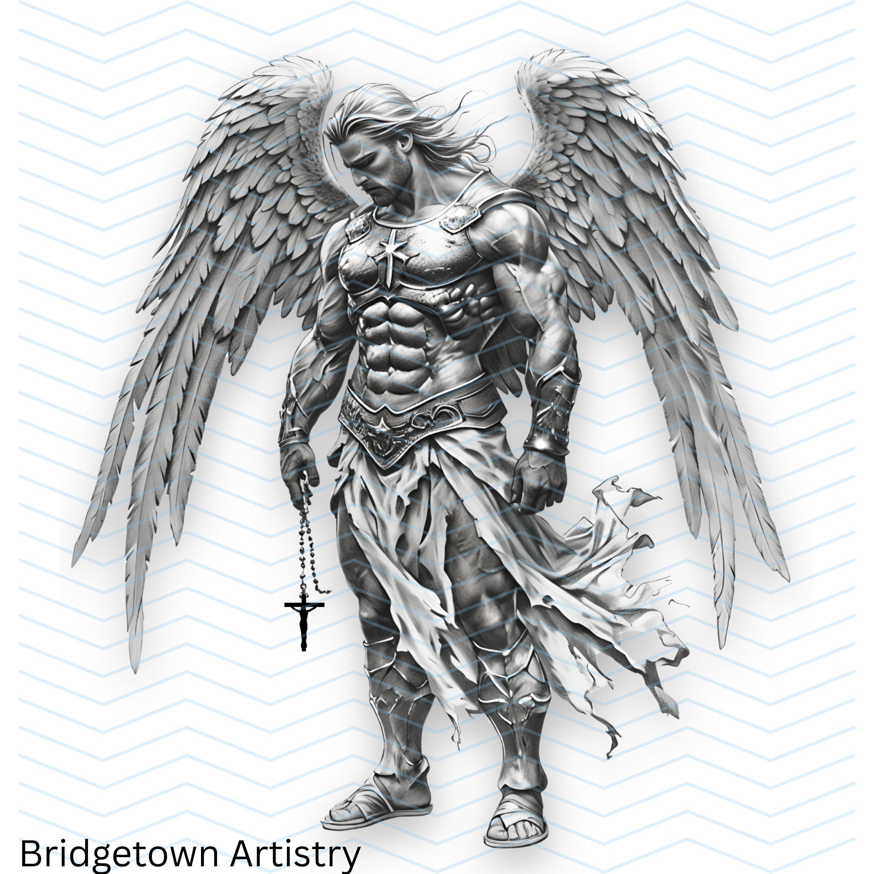 Archangel  | Tattoo Design | T-Shirt Decal  | Canvas Art |  SVG Print | Poster | Wall Art| Clipart | PNG| Illustration | iPhone Wallpaper