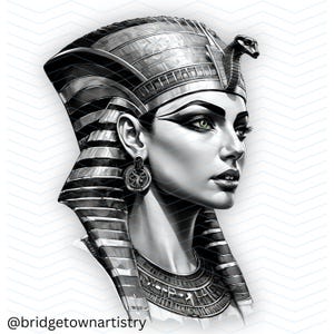 Egyptian Woman Tattoo Design | High Resolution PNG | Canvas Art | Printable SVG Stencil | Clip Art | T-Shirt Decal | Pharaoh Illustration|