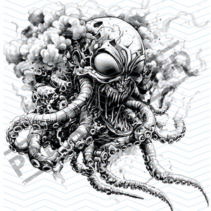 Octopus Alien Tattoo Design | High Resolution 4K | Canvas Art | Printable SVG Stencil Included| Fan Art| Clip Art| Digital Download