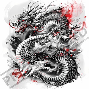 Dragon Tattoo Design | High Resolution 4K | Canvas Art | Printable SVG Template | PNG | Clip Art | T-Shirt Decal | Japanese Art | Wall Print