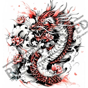 Dragon Japanese Style |Tattoo Design | Clip Art || Wall Art | PNG | iPhone Wallpaper | SVG | High Detailed Tattoo Template
