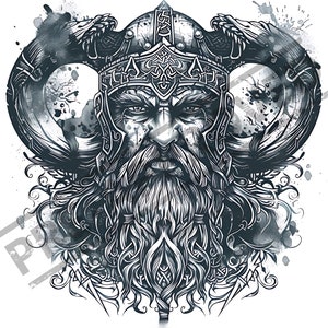 Viking Tattoo Design | 4K Resolution | Canvas Art | Printable SVG Stencil Included