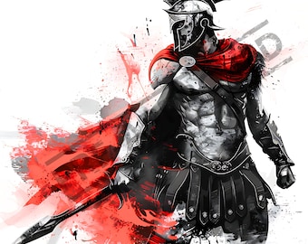 Diseño de tatuaje de guerrero espartano / Alta resolución 4K / Arte de acuarela / Arte en lienzo / 300 / Plantilla de tatuaje SVG imprimible incluida / Clip Art