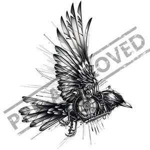 Raven Mechanical Tattoo Design | High Resolution 4K | Canvas Art  | Printable SVG Stencil Included
