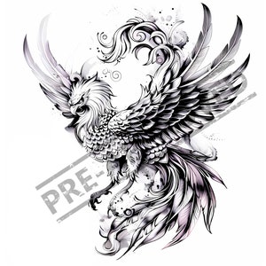 Phoenix Tattoo Design |4K Resolution | Canvas Art | Printable SVG Stencil Included