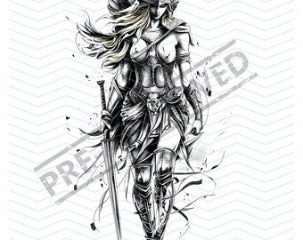 Valkyrie Angel  Tattoo Design | T-Shirt Decal Tee | Canvas Art | Printable SVG Stencil Template | Clip Art | Digital Download | Mythical