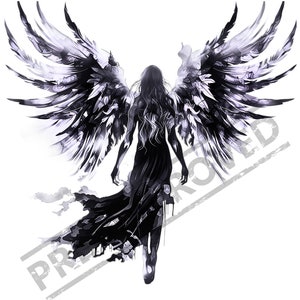 Angel Tattoo Design | High Resolution 4K | Canvas Art | Black Scale|  Printable SVG File Included