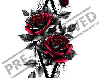Roses Tattoo Design | High Resolution 4K 300dpi | Canvas Art | Printable SVG Tattoo Stencil Included|