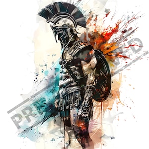 Conception de tatouage de guerrier d'Achille | Illustration grecque | Aquarelle | Art sur toile| Clipart| Pochoir de tatouage SVG imprimable inclus | Modèle