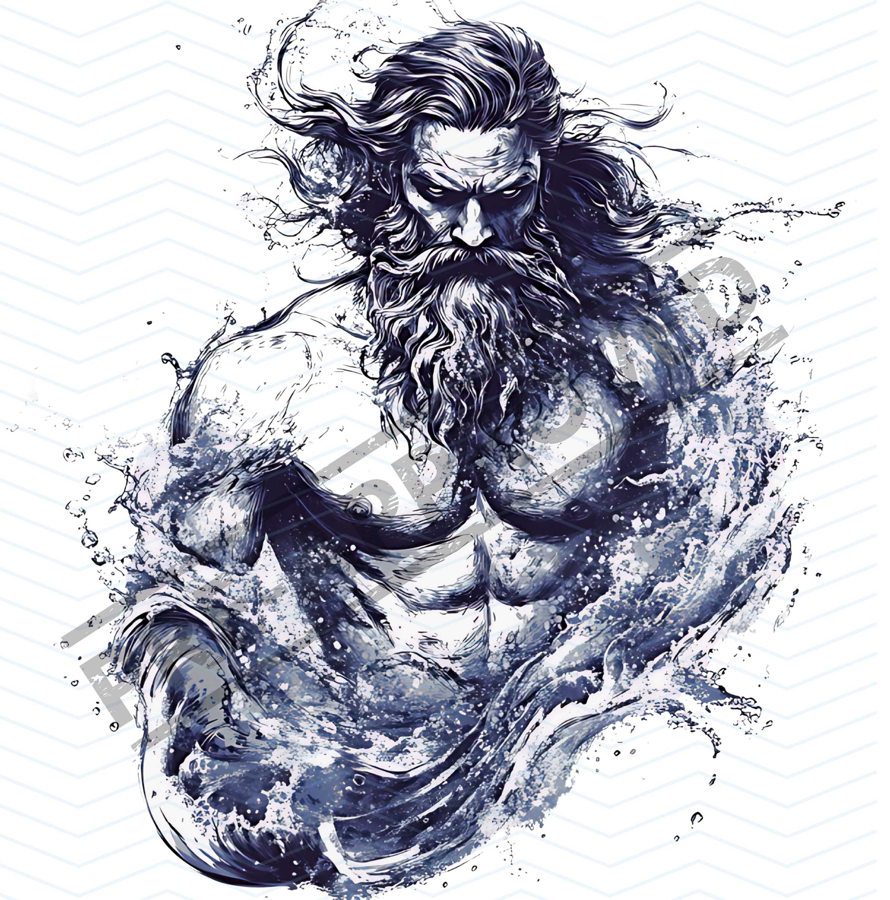Poseidon Tattoo Design | High Resolution 4K | Canvas Art | Black ...