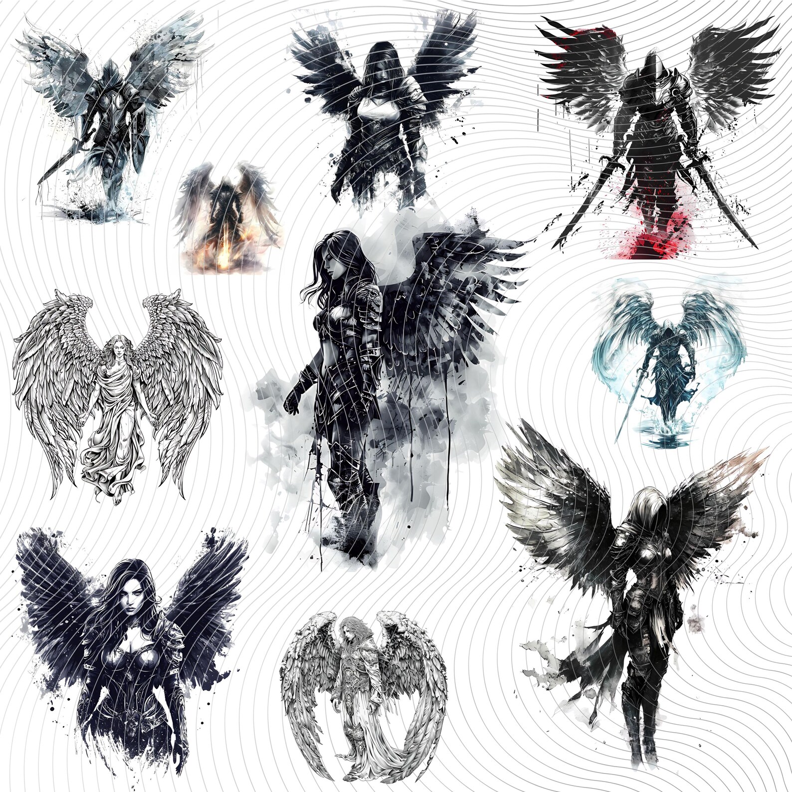 35 Archangel Tattoo Designs Bundle | Divine Angel PNG Clipart | High ...