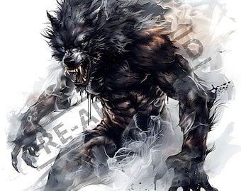 Werewolf Mythical Tattoo Design | High Resolution 4K | Canvas Art | Black Scale Art|  Printable SVG File Included | Clip Art | Horror