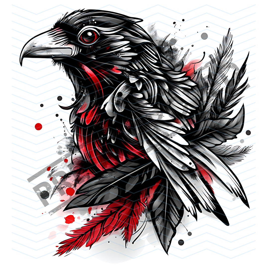 Raven Tattoo Design | High Resolution 4K | Canvas Art | Printable SVG ...