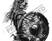 Viking Woman Tattoo Design | High Resolution 4K | Canvas Art | Printable SVG Stencil Included