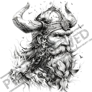 Viking Tattoo Design | Norse Illustration | Canvas Art | Printable SVG Stencil Included | PNG | T-Shirt Decal | Clip Art Image | Digital
