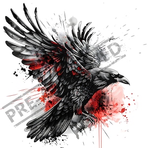 Raven Tattoo Design | High Resolution 4K | Canvas Art | Printable SVG Stencil Included