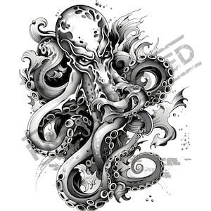Octopus Tattoo Design | High Resolution 4K | Canvas Art | Printable SVG Stencil Included