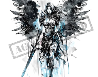 Valkyrie Tattoo Design | High Resolution 4K PNG Transparent Background | Canvas Art | Printable SVG Tattoo Stencil Included