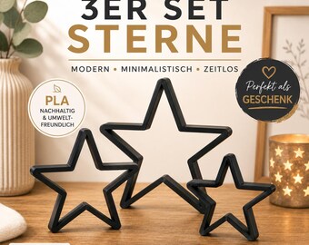 3er Set Sterne stehend 3D Druck PLA, Weihnachtsdeko modern