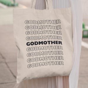Godmother Tote Bag Repeated Text Tote for Mother’s Day Gift for Godmom Tote for New Godmother Birthday Gift for Godmommy Totebag Godmother