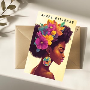 Fijne verjaardag zwarte, stijlvolle zwarte meid verjaardagskaarten, melanine verjaardagskaart, Afro-Amerikaanse vrouw, zwarte meid magie, unieke verjaardagsgroet